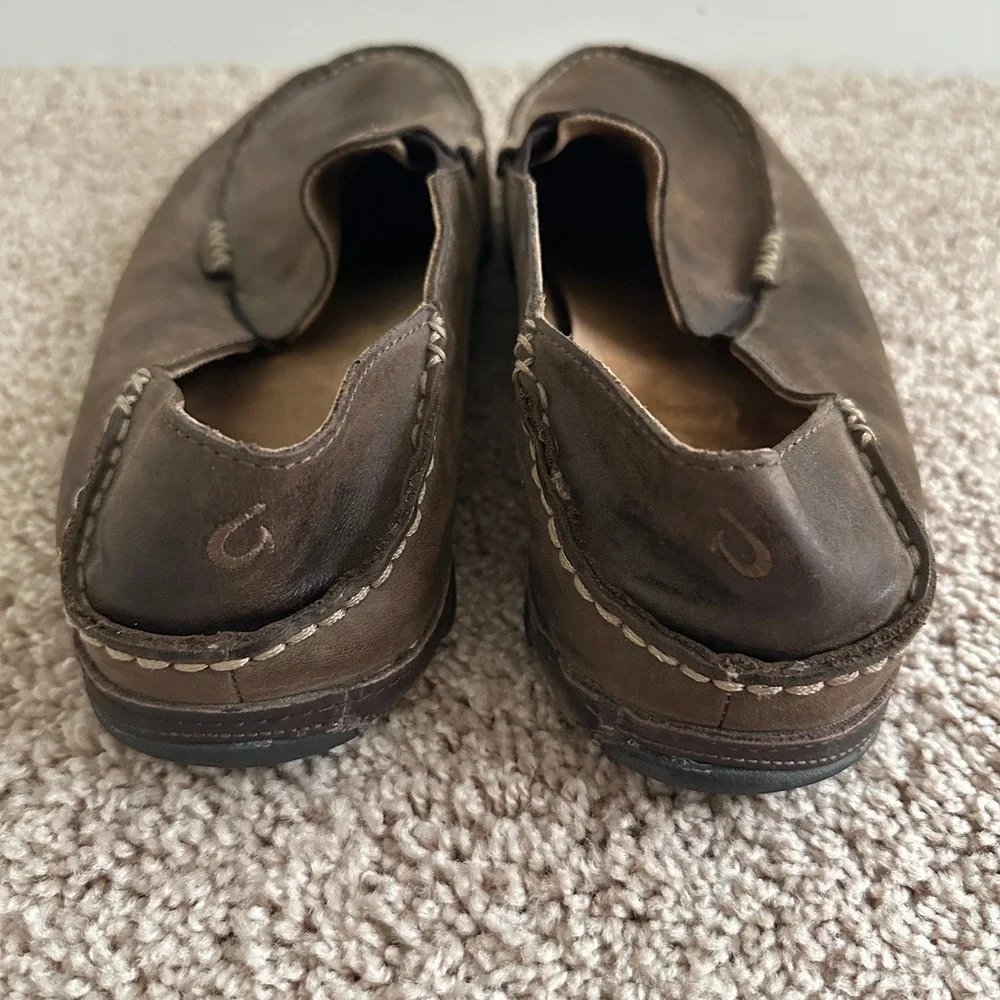 OluKai Moloa Slip On Loafer Mens 14 Brown Leather Casual Shoes 10128-6348